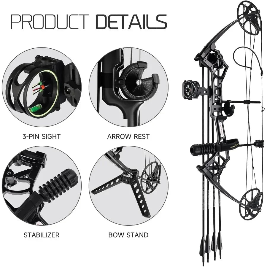 Lanneret Compound Bow and Archery Sets - Right Hand Archery Compound Bows 0-70 lbs Draw Weight Adjustable for Adults and Beginn