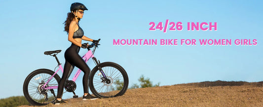 Ecarpat Mountain Bike 24 26 Inch Wheels, 21-Speed Disc Brake, Female Bicycles, 15" Steel Frame Front Fork Suspension