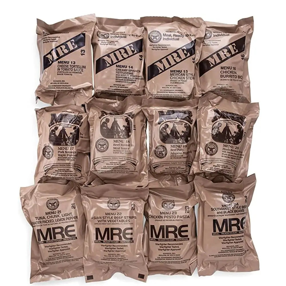 24-Count Military-Grade MRE Meal Kits, 2021 A+B Case Variety, Menus 1-24