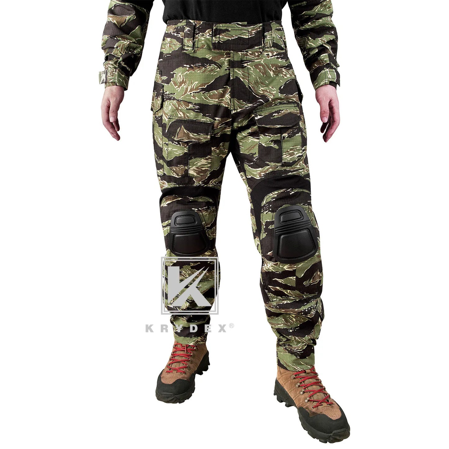 KRYDEX Camouflage Combat Uniform Clothing Hunting Hiking Tactical Shirt & Pants Suit Kit Tiger Stripe Camo