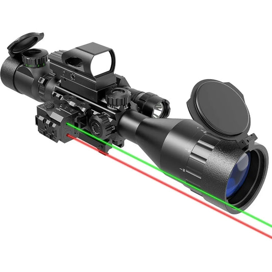 412x50 AO Rifle Scope with Red Green Illuminated Range Finder Reticle and Green Laser for Precision Targeting in Hunting Tactic