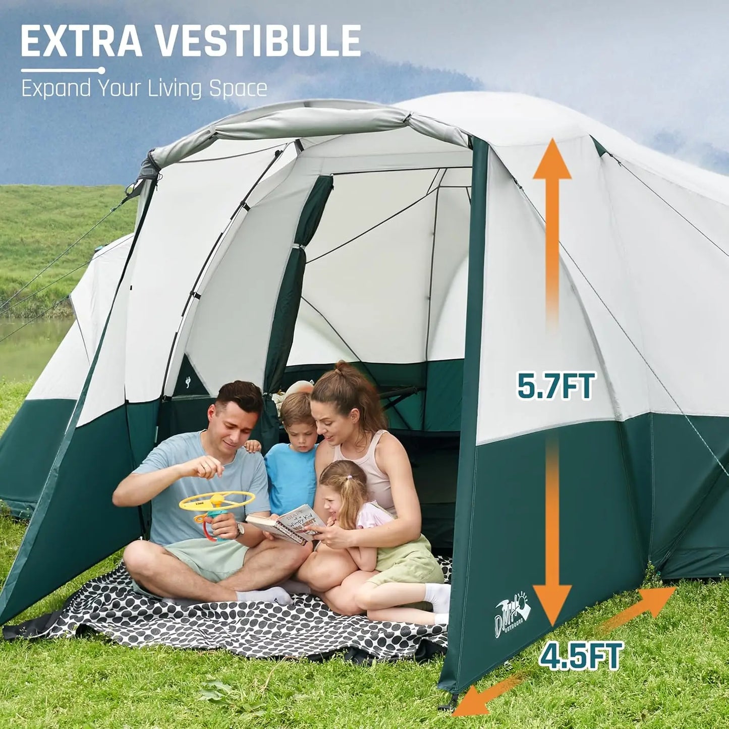 8-11 Person Family Camping Tent with Porch, Waterproof Large Dome Tent for Outdoor Adventures
