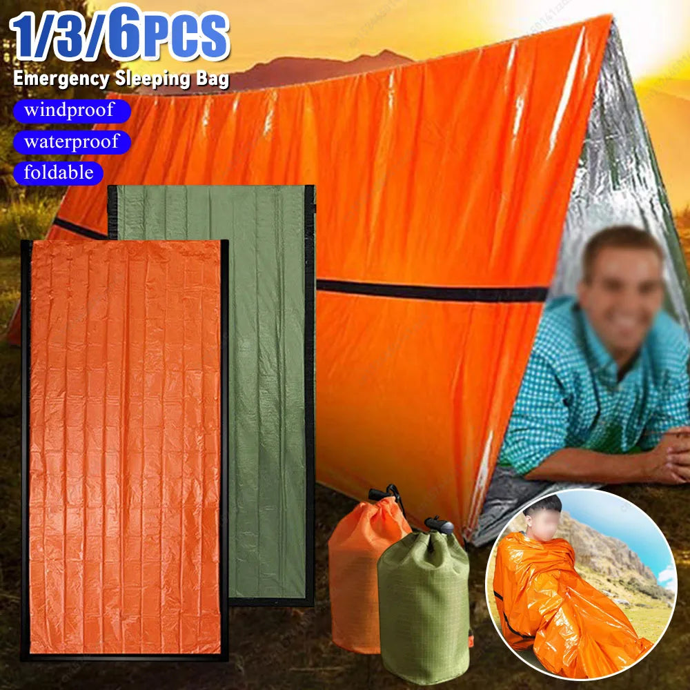 1-6pcs Emergency Mylar Thermal Blanket Survival Sleeping Bag for NASA Body Warmer Outdoor First Aid Camping Hiking Travel