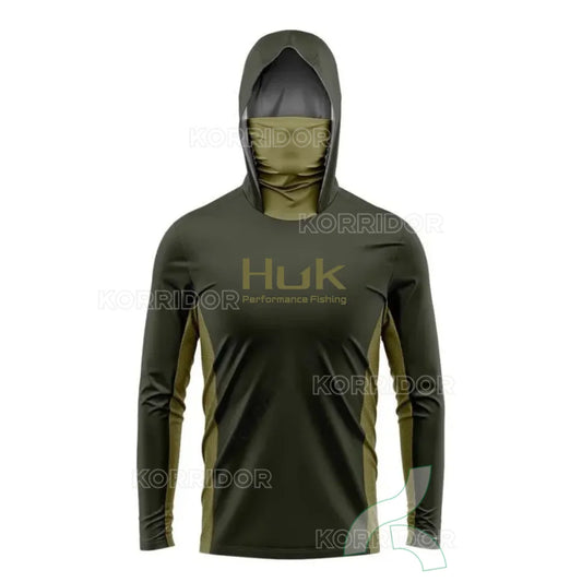 HUK Fishing Clothing Sun Protection Hooded Mask All-in-one Fishing Shirts Upf 50 Long sleeved T-shirt Fishing Apparel Breathable