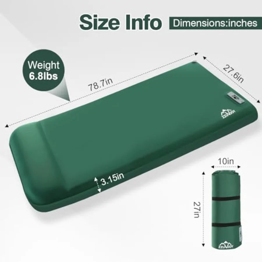 4-Season Camping Sleeping Pad with Electric Pump 3.15 Ultra-Thick Memory Foam Mattress and Pillow for Tent Car Travel Gray