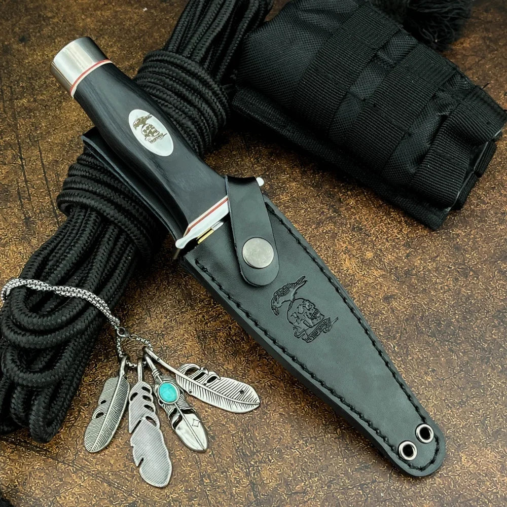 New Small Survival Fixed Blade Knife 9Cr13Mov Blade Ebony Handle Outdoor Knife Utility Knife Portable Cutting Knife with Sheath