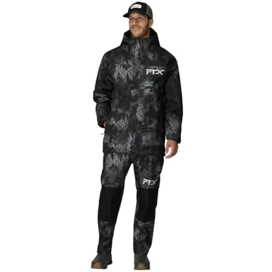 Men's FTX Armor Premium Waterproof Rain Fishing Jacket in Black with High-Visibility Details for Enhanced Safety and Durability