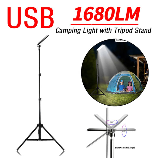 USB Rechargeable Work Light with Tripod Stand LED Barbecue Lamp 1680 Lumen Night Fishing Lights for Camping Hiking Night Fishing