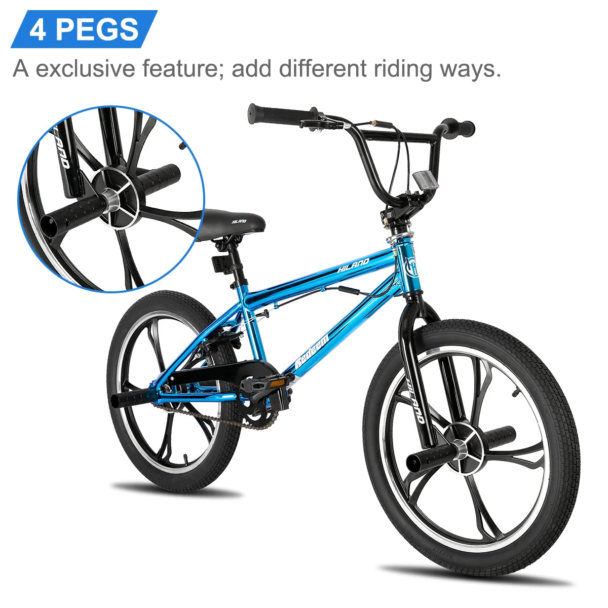 Hiland 20 Inch Kids BMX Bike for Boys Girls Ages 5-12, 360 Degree Rotor Freestyle, 4 Pegs Single Speed Kid’s BMX Bicycle