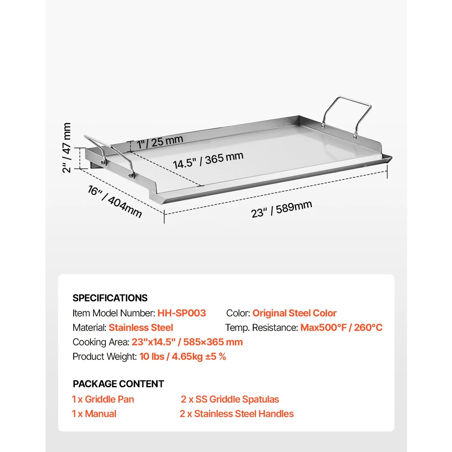 SucceBuy Stainless Steel Griddle Flat Top Rectangular Plate Grill-Top Griddle Pan Gas Grill Griddle for BBQ Portable Cookware