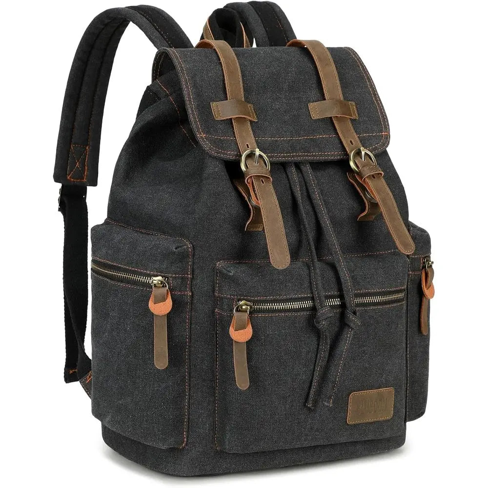 Vintage Leather-Trimmed Casual Backpack for Men and Women, Laptop and Travel Rucksack