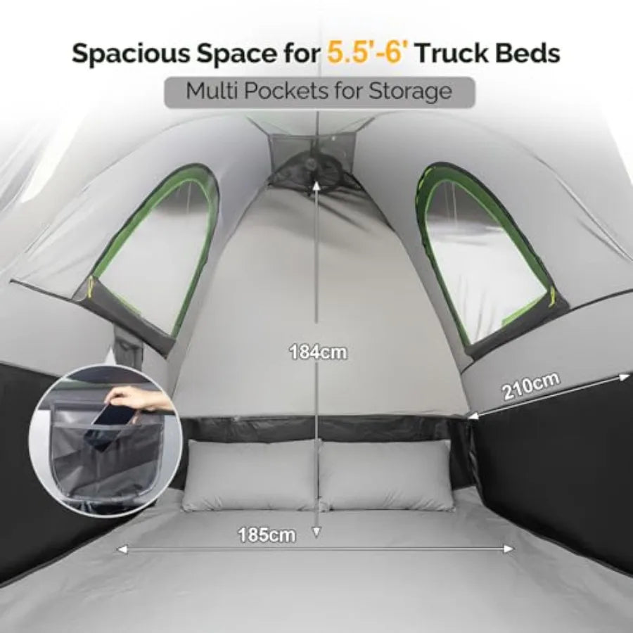 5.5-6ft Pickup Truck Tent for Camping with Reinforced Fiberglass Poles PU2000 Waterproof Rainfly 2 People Easy Setup Good Venti