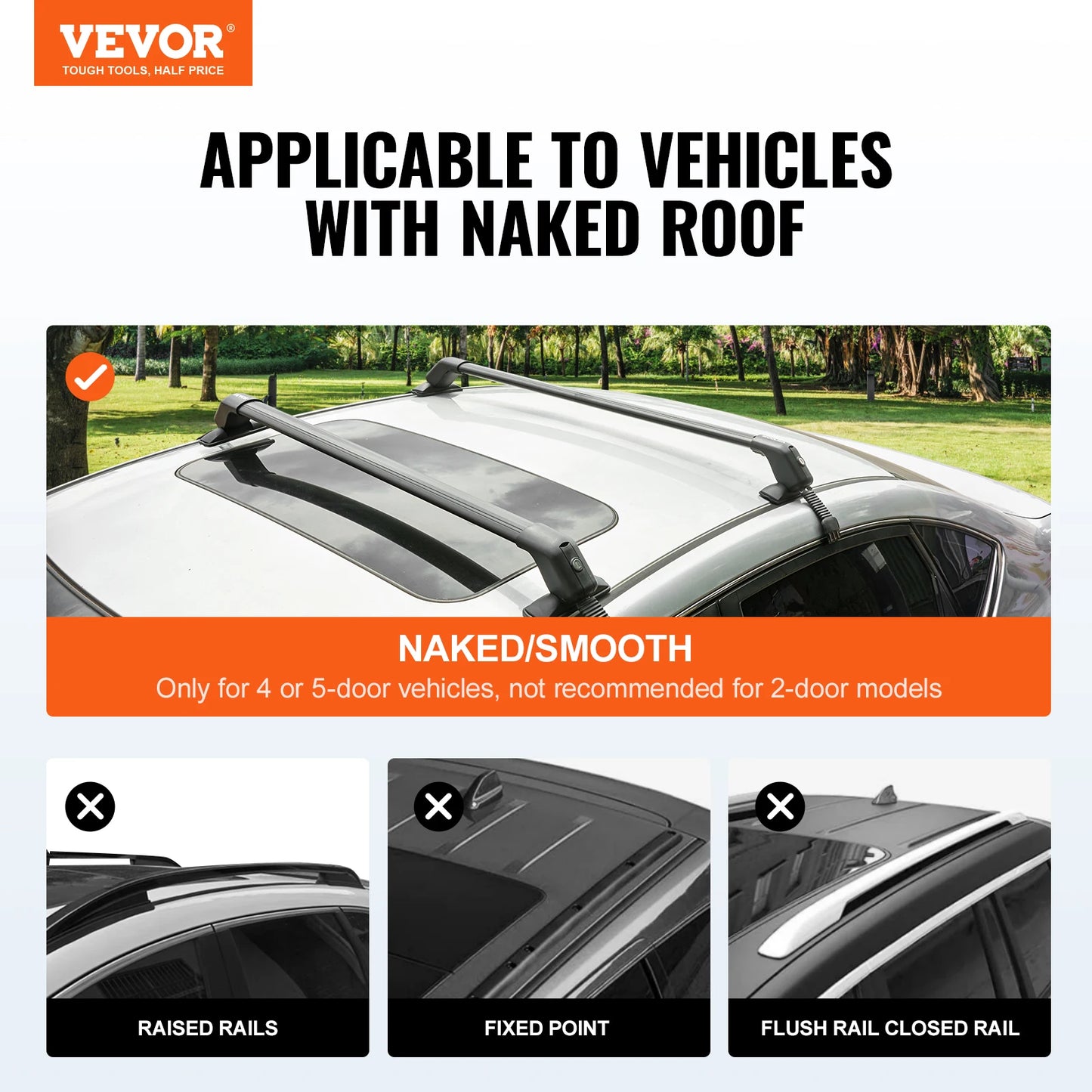 VEVOR 155lbs Universal Roof Rack Cross Bars Aluminum Roof Rack Crossbars Adjustable Bare Roof Crossbars with Lock for SUV & Vans