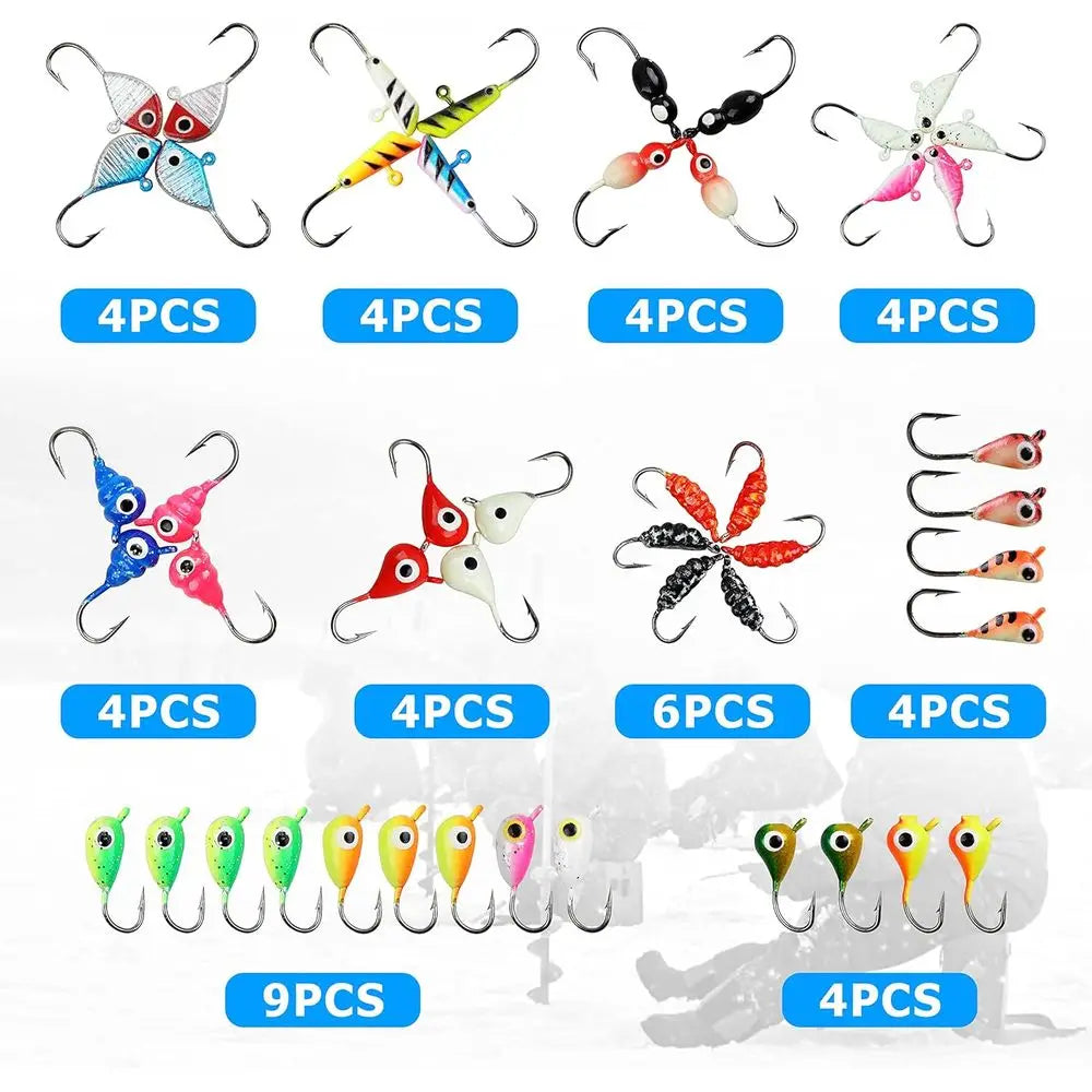 48-Piece Glow-in-the-Dark Ice Fishing Lures Kit for Crappie, Panfish, Walleye, and Perch