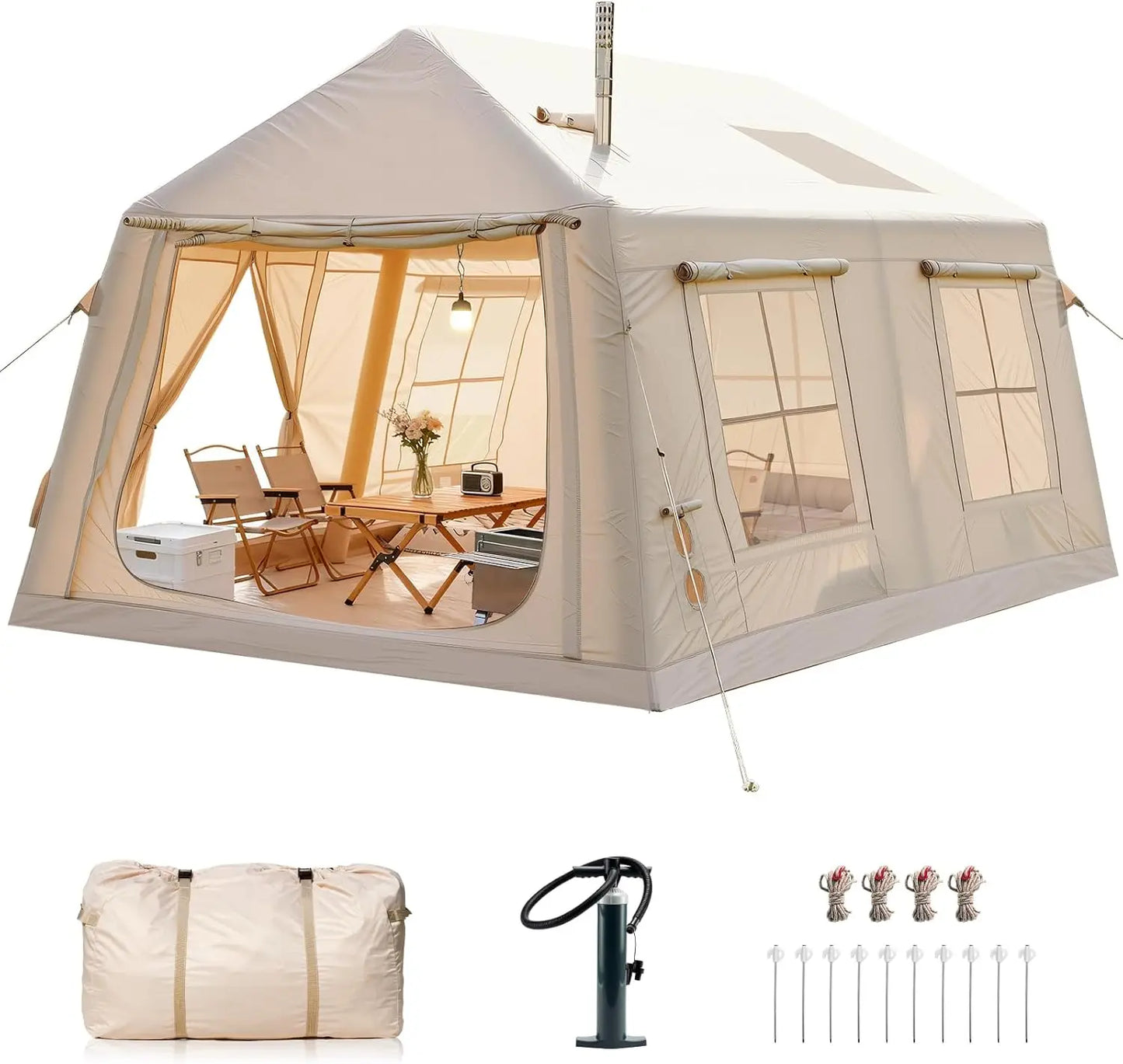 Inflatable Tents for Camping, Large Blow Up Tent with Hand Pump, Easy Setup InflatableTent 4 Season Tent, Waterproof Oxford