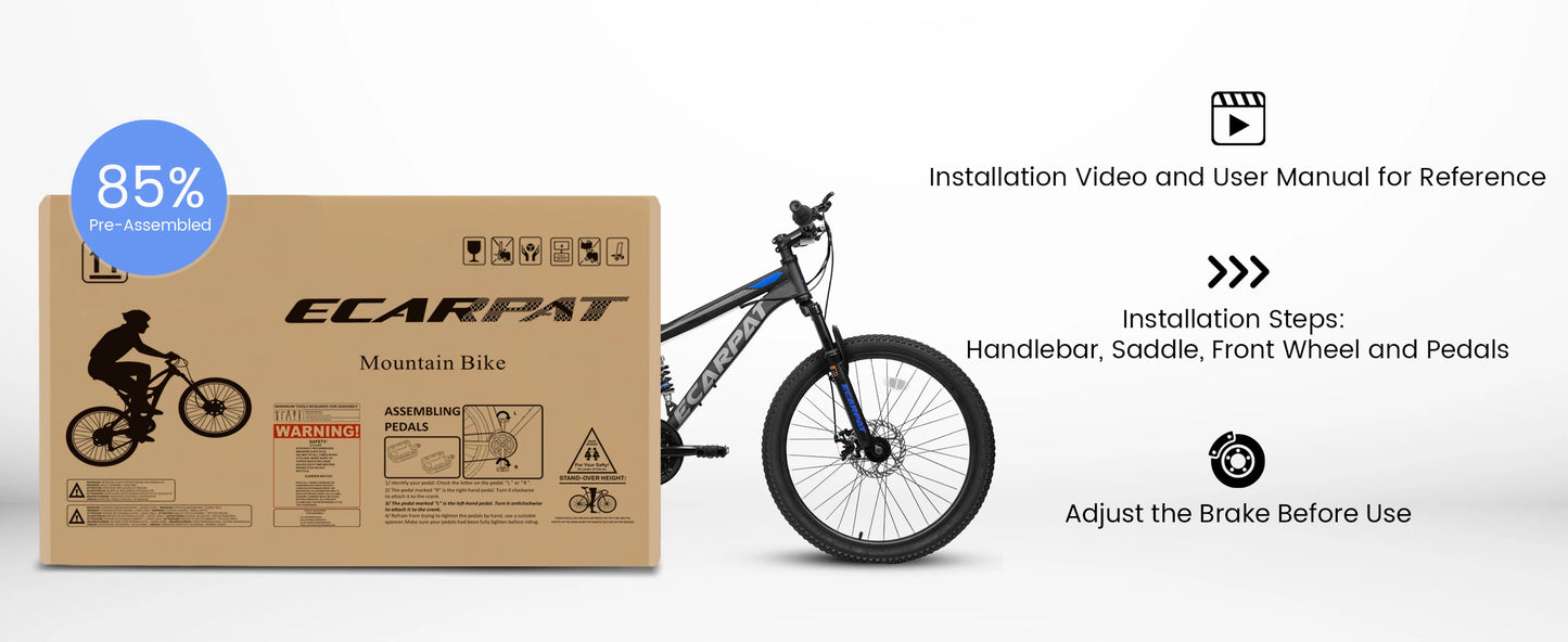 Ecarpat Dual Full Suspension Mountain Bike 24/26/27.5 Inch, Mens Women Teenagers Boy Girl Mountain Bike, 21-Speed Disc Bicycles