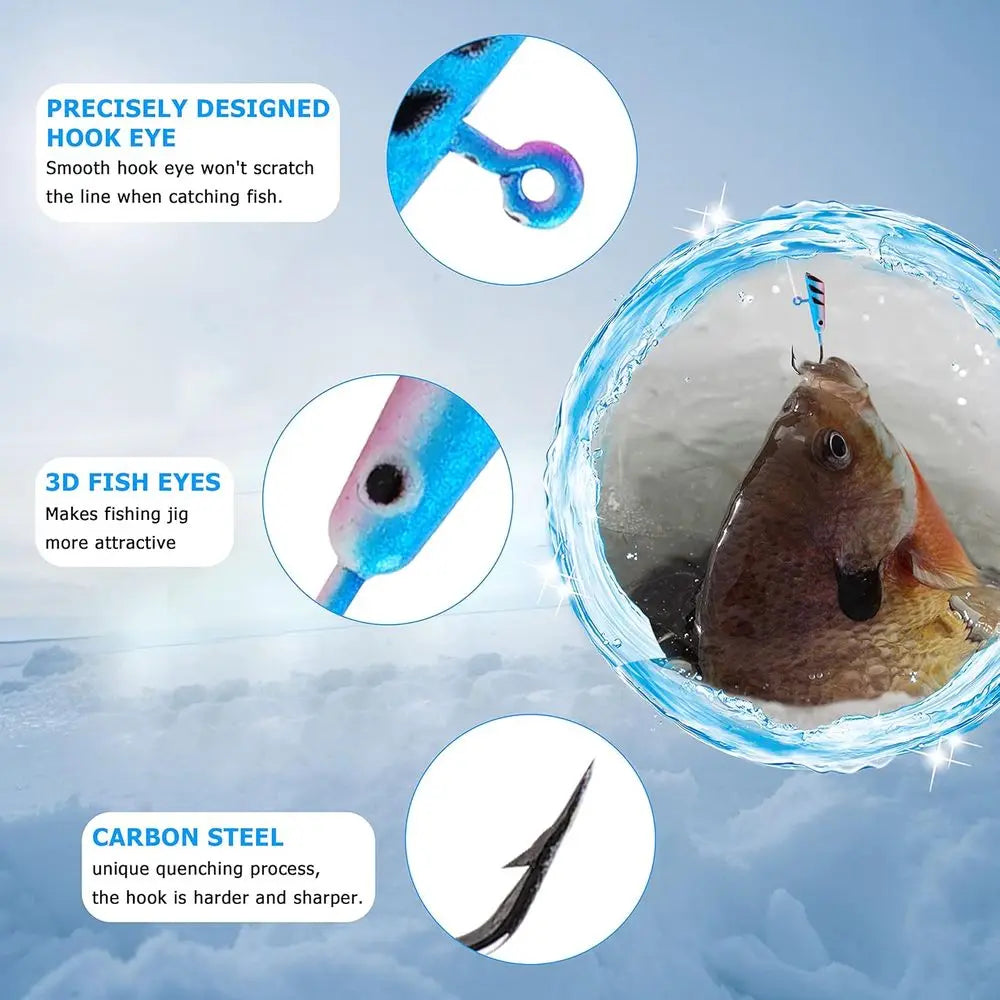 48-Piece Glow-in-the-Dark Ice Fishing Lures Kit for Crappie, Panfish, Walleye, and Perch