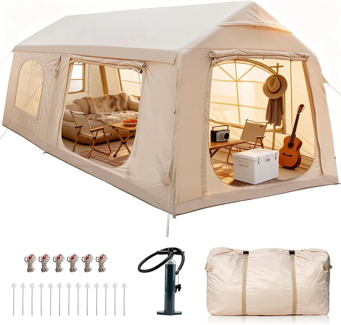 Inflatable Tents for Camping, Large Blow Up Tent with Hand Pump, Easy Setup InflatableTent 4 Season Tent, Waterproof Oxford