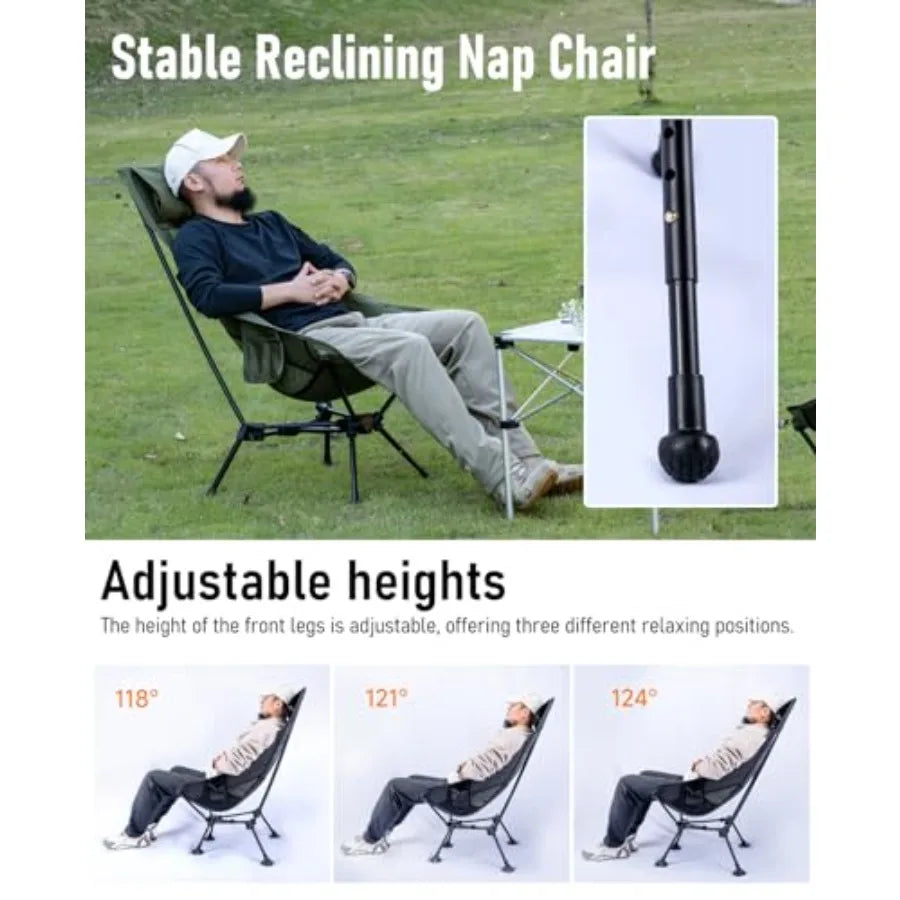 Ultralight Compact Camping Folding Beach Chair with Anti-Sinking Large Feet Black Triangular Frame High Back