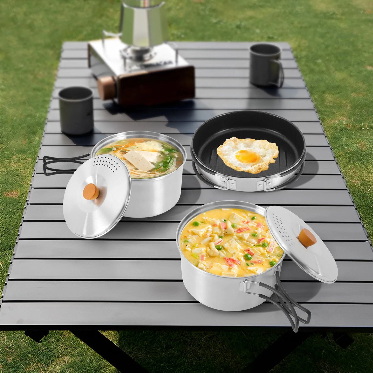 Camping Cookware Set Camping Cooking Set Stainless Steel Camping Pots and Pans