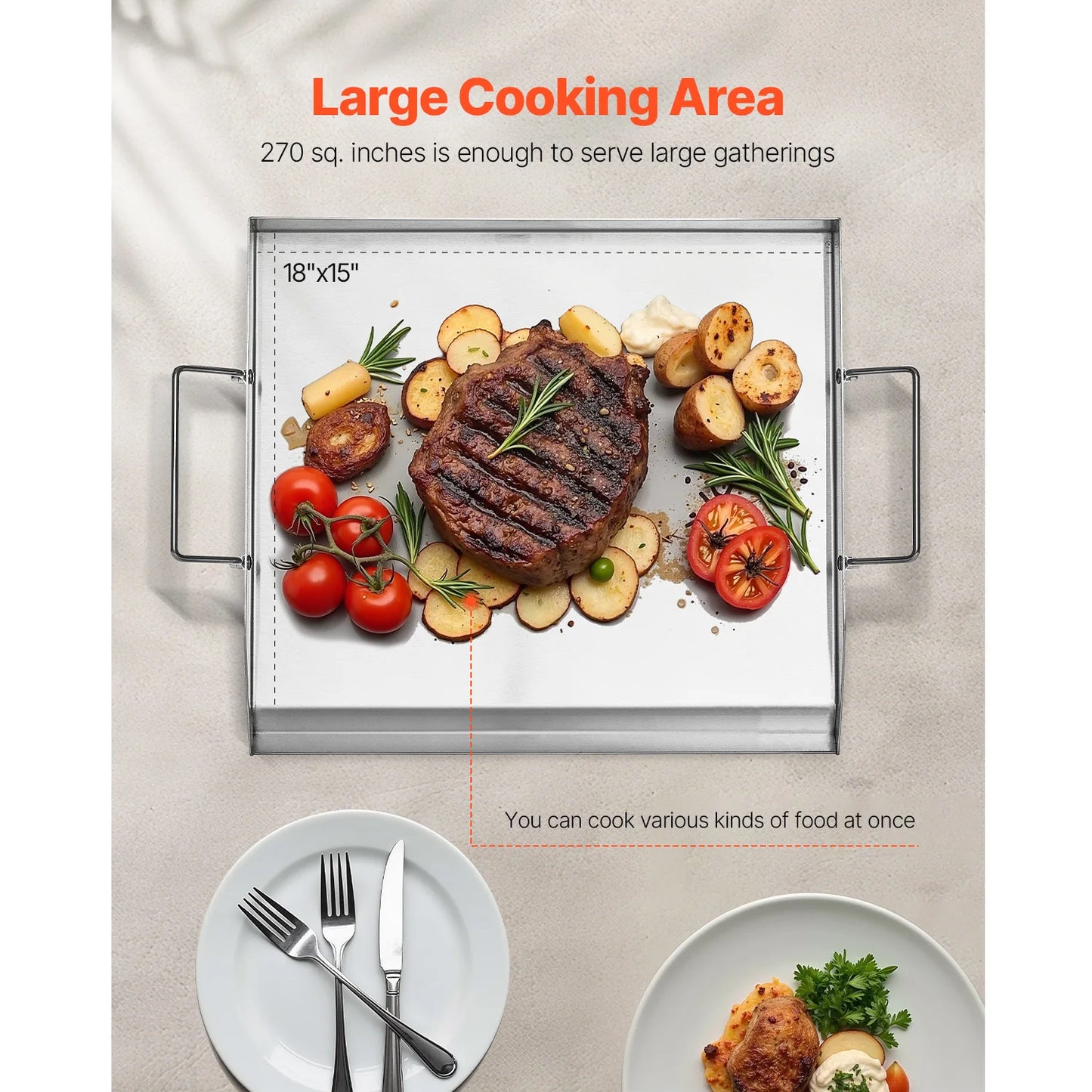 SucceBuy Stainless Steel Griddle Flat Top Rectangular Plate Grill-Top Griddle Pan Gas Grill Griddle for BBQ Portable Cookware