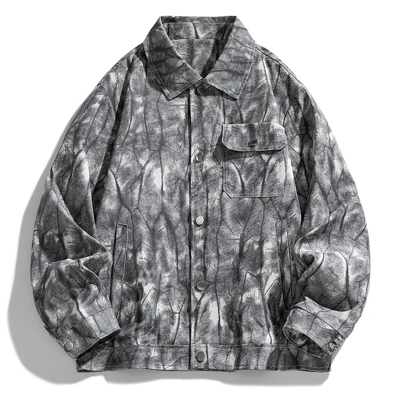 Windproof Fishing Jacket American Retro Lapel Flight Jacket Youth Jacket Fashionable Casual Versatile Top Coat Tie-dyed Workwear