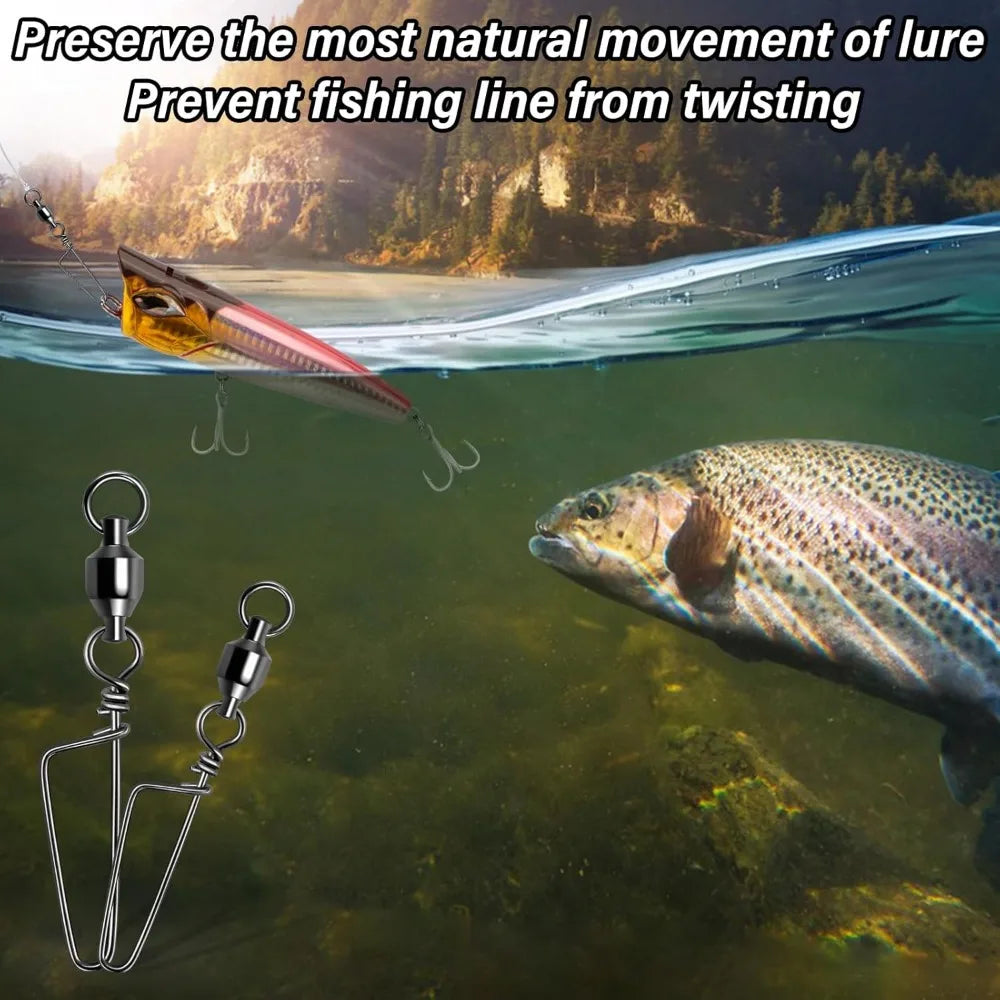 FishTrip Fishing Snap Swivels Ball Bearing Swivels with Stainless Steel Coastlock Snap Corrosion Resistant Black Nickel Coating