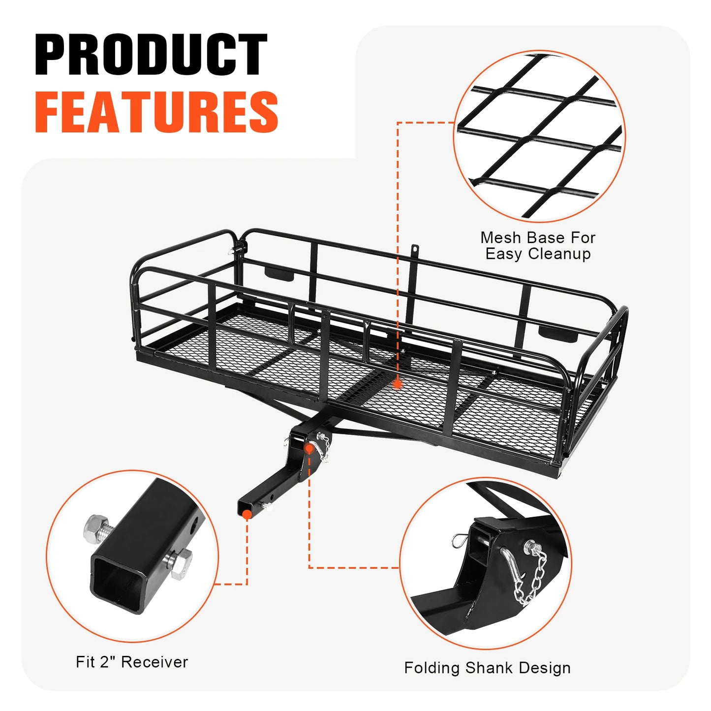 Hitch Mount Basket Folding Cargo Rack Rear Luggage Basket 500 LBS Capacity with Hitch Stabilizer for SUV Pickup Truck Trailer