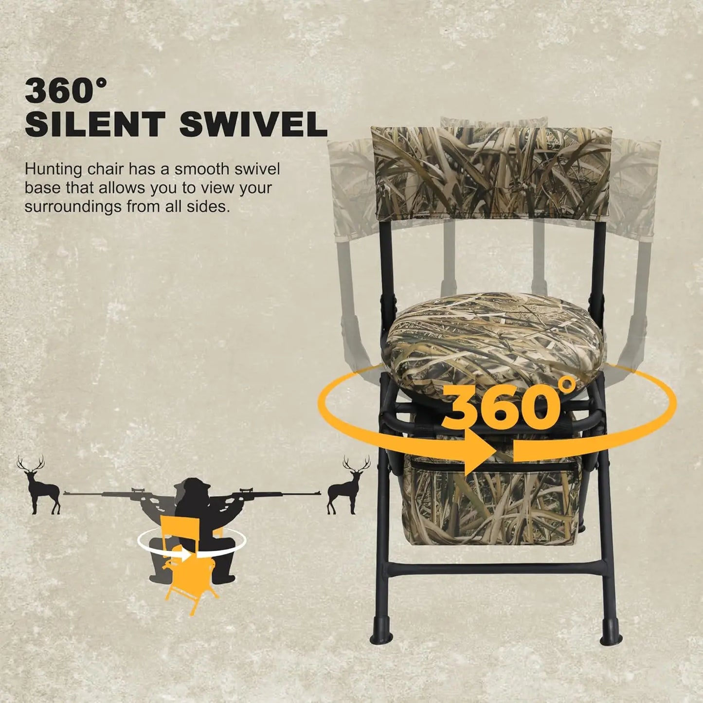 360° Swivel Hunting Chair, Folding Fishing & Camping Seat, Lightweight Portable with Padded Cushion, Reed Camo (No. 3)