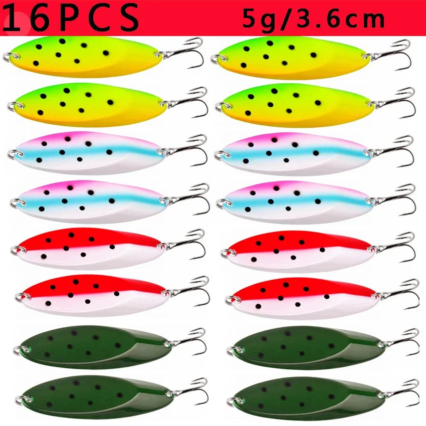 12pcs Metal Spinner Spoon Lures Trout Fishing Lure Hard Bait Sequins Paillette Artificial Baits Spinnerbait Fish Tools 1.5g-56g