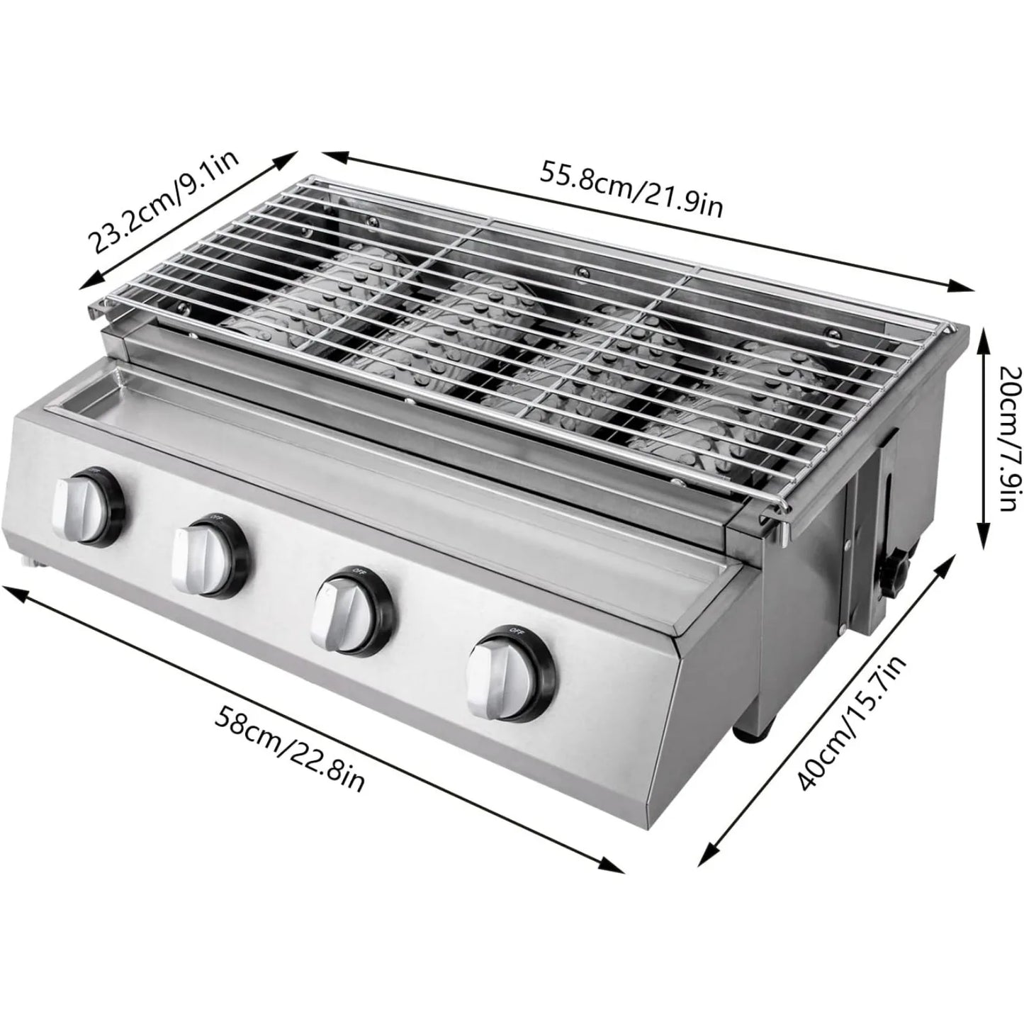 Professional 4-Burner Stainless Steel Portable Tabletop Propane/LPG Gas Grill ,Smokeless for Camping & Indoor/Outdoor BBQ