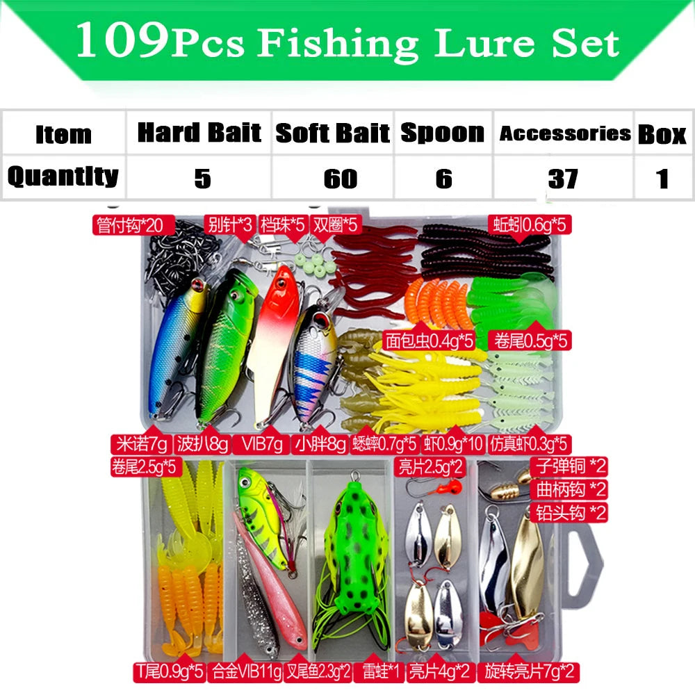 Fishing Lure Kit Soft and Hard Bait Set Gear Layer Minnow Metal Jig Spoon For Bass Pike Crank Tackle Accessories with Box