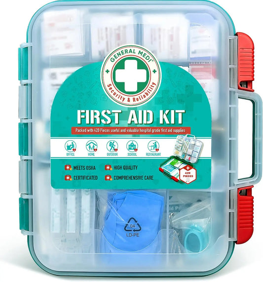 420-Piece Professional First Aid Kit with Hard Case - Premium Medical Supplies for Travel, Home, Office & Outdoor Use
