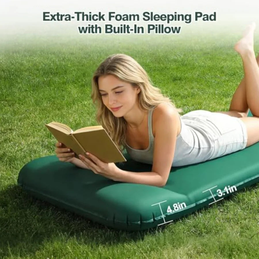 4-Season Camping Sleeping Pad 3.1 Ultra-Thick Memory Foam with Pillow 9.5 R-Value Insulated Mattress Foot Pump Included Gray