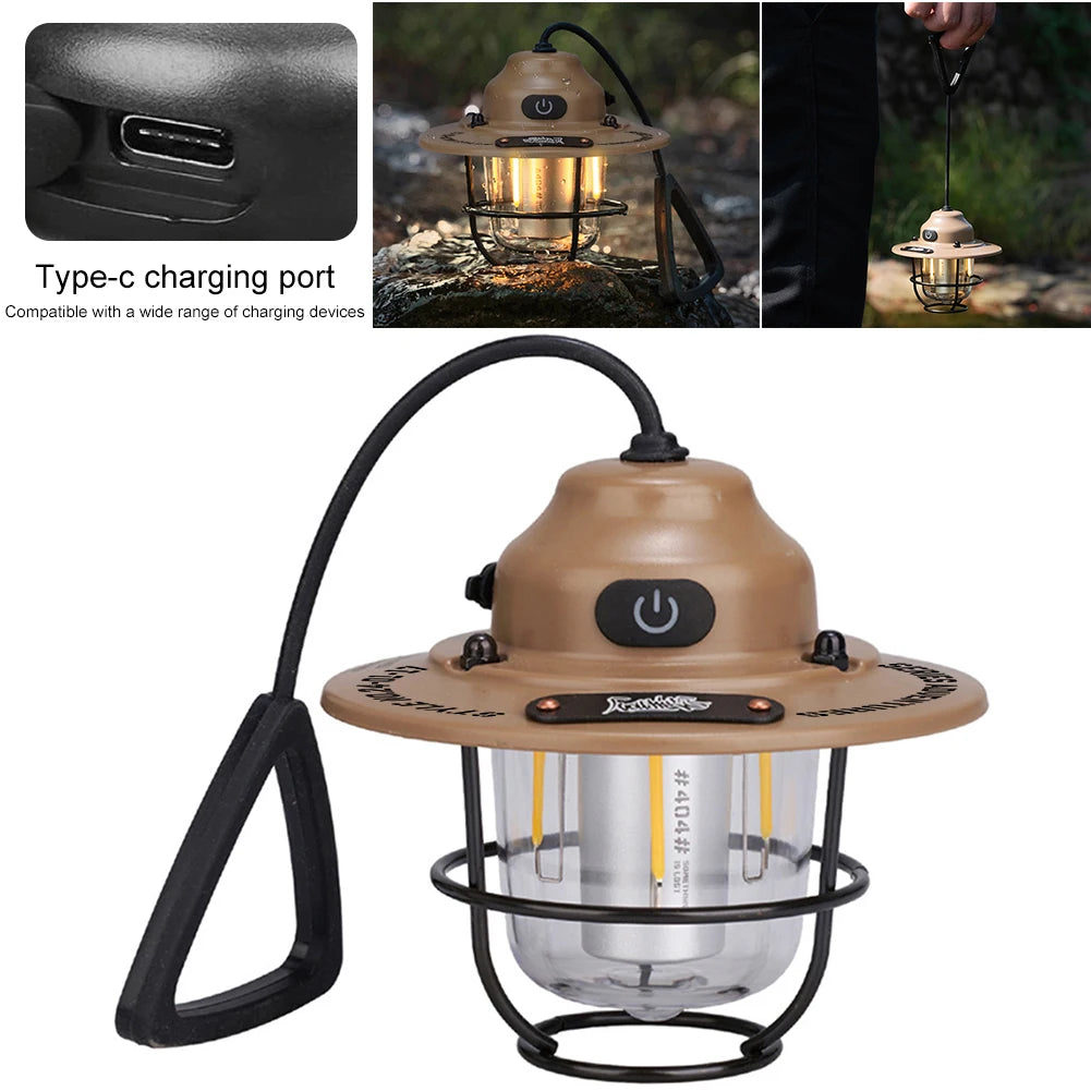 LED Camping Lantern Dimmable Camping Light 4 Light Modes Retro Camping Light Multifunction IPX4 Waterproof for Fishing Camping