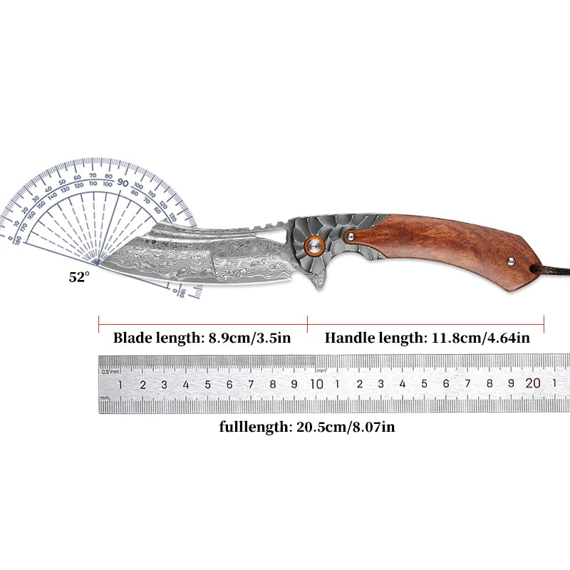 Handmade Damascus Steel Folding Pocket Knife, EDC Outdoor Adventure Pocket Knife, Hunting Hiking Mountaineering Camping Knife