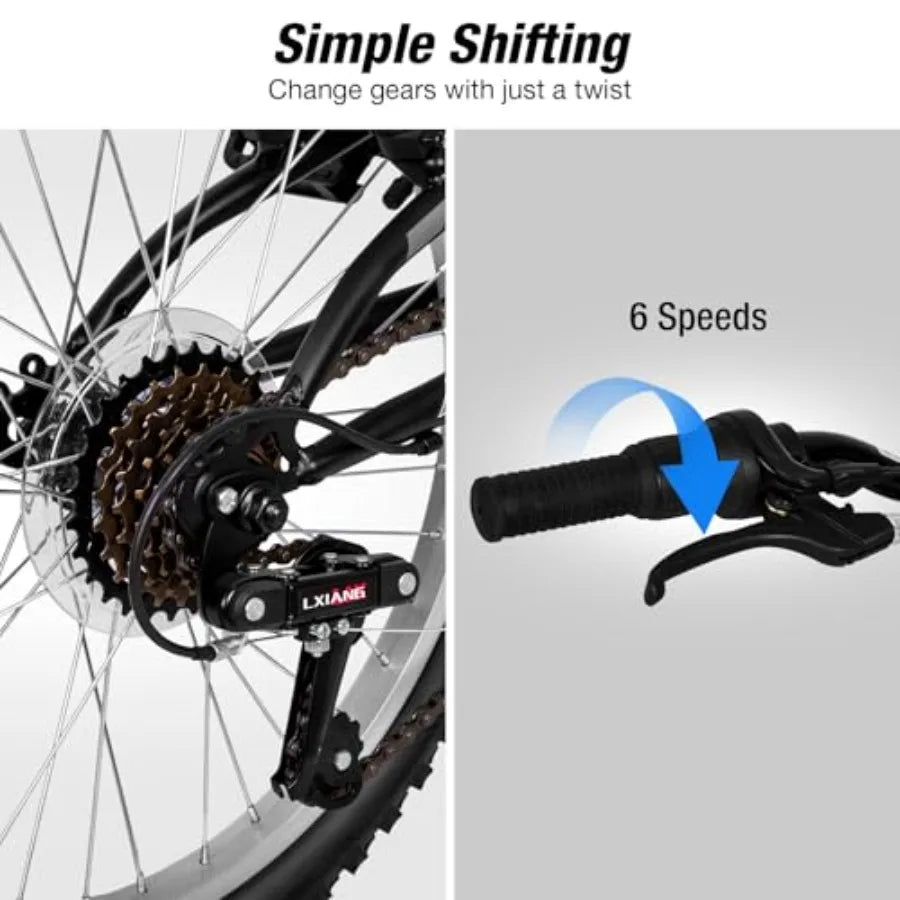 Mountain Bike 20 24 inch ' Bicycles for 6-14 Years Old Boys Girls with Dual Full Suspension 6 Speeds Drivetrain High-Carbon Ste