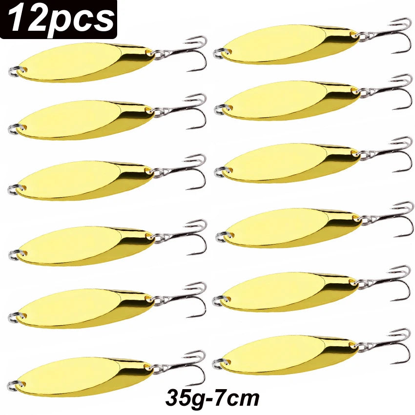 12pcs Metal Spinner Spoon Lures Trout Fishing Lure Hard Bait Sequins Paillette Artificial Baits Spinnerbait Fish Tools 1.5g-56g