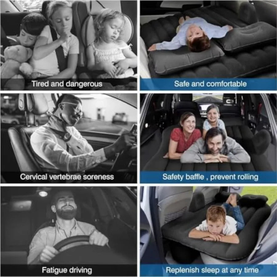 SUV Air Mattress Thickened Double-Sided Inflatable Car Bed with Electric Air Pump and 2 Pillows for Home Outdoor Travel Black