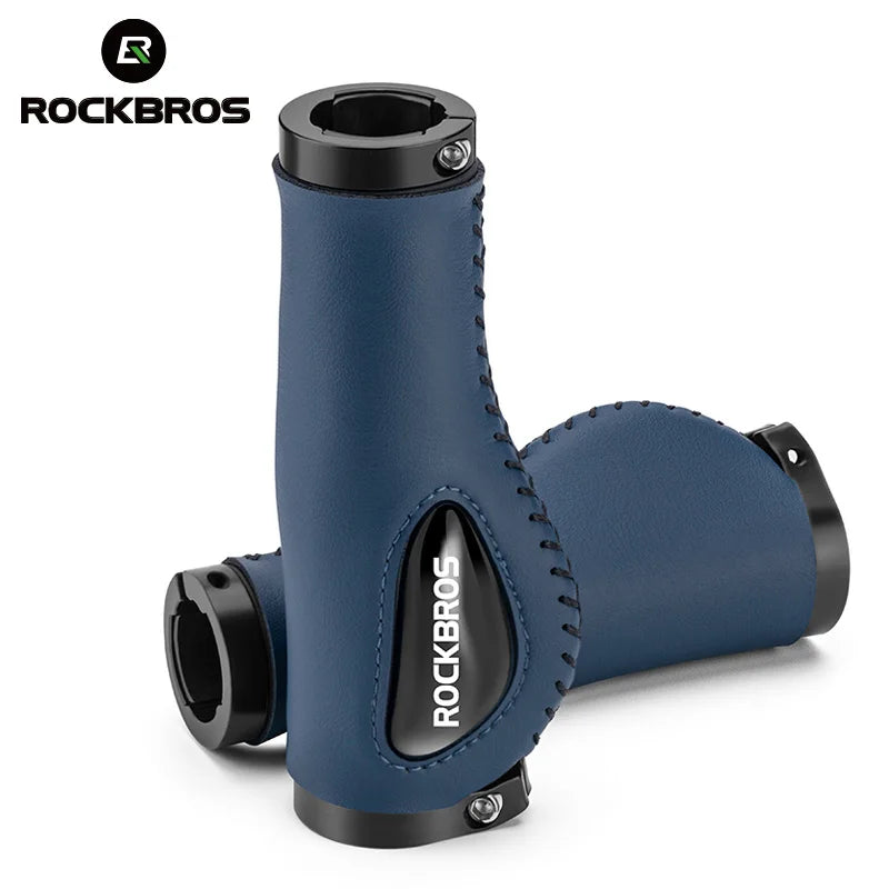 ROCKBROS Bicycle Grips Ultralight Aluminum Alloy Leather Handlebar Comfortable Shock-Absorbing Soft Grips Road Bike Accessories