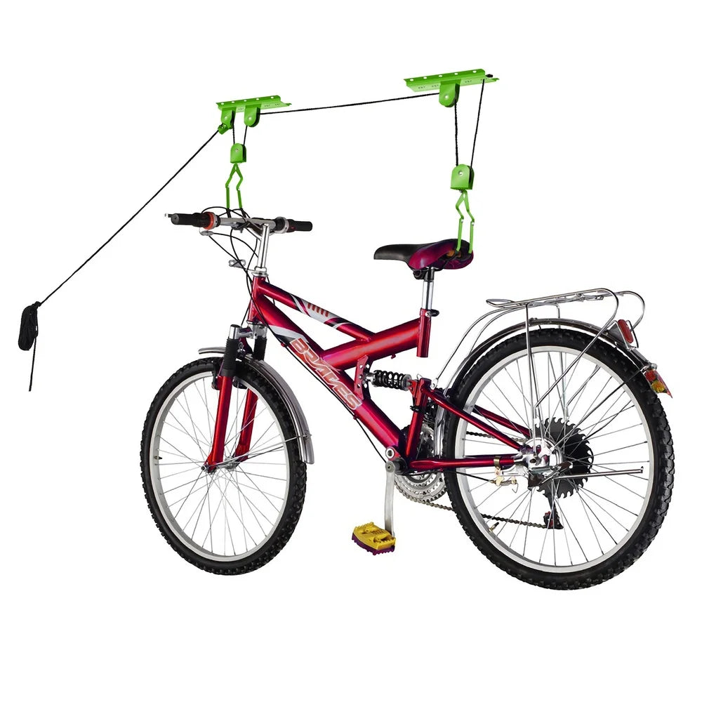 Heavy Duty Bike Hoist Bicycle Storage Lift 100LB Capacity Ceiling Organizer Anti-Scratch Garage Solution