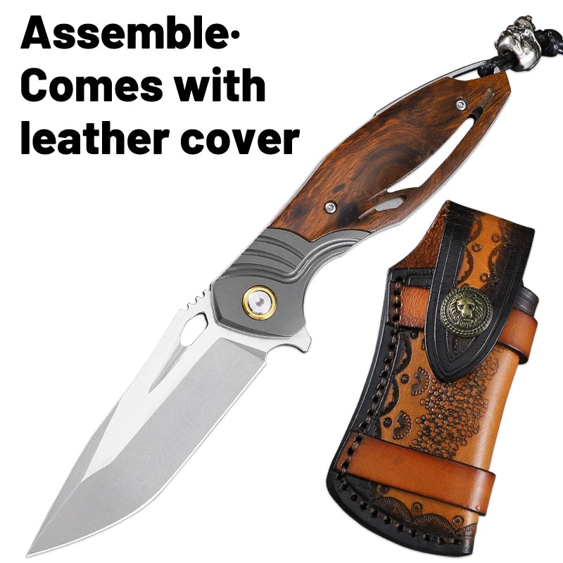 Men's EDC Pocket Knife, High Quality M390 Steel Folding Knife with Sheath, Camping Survival Hunting Pocket Knife, Hiking