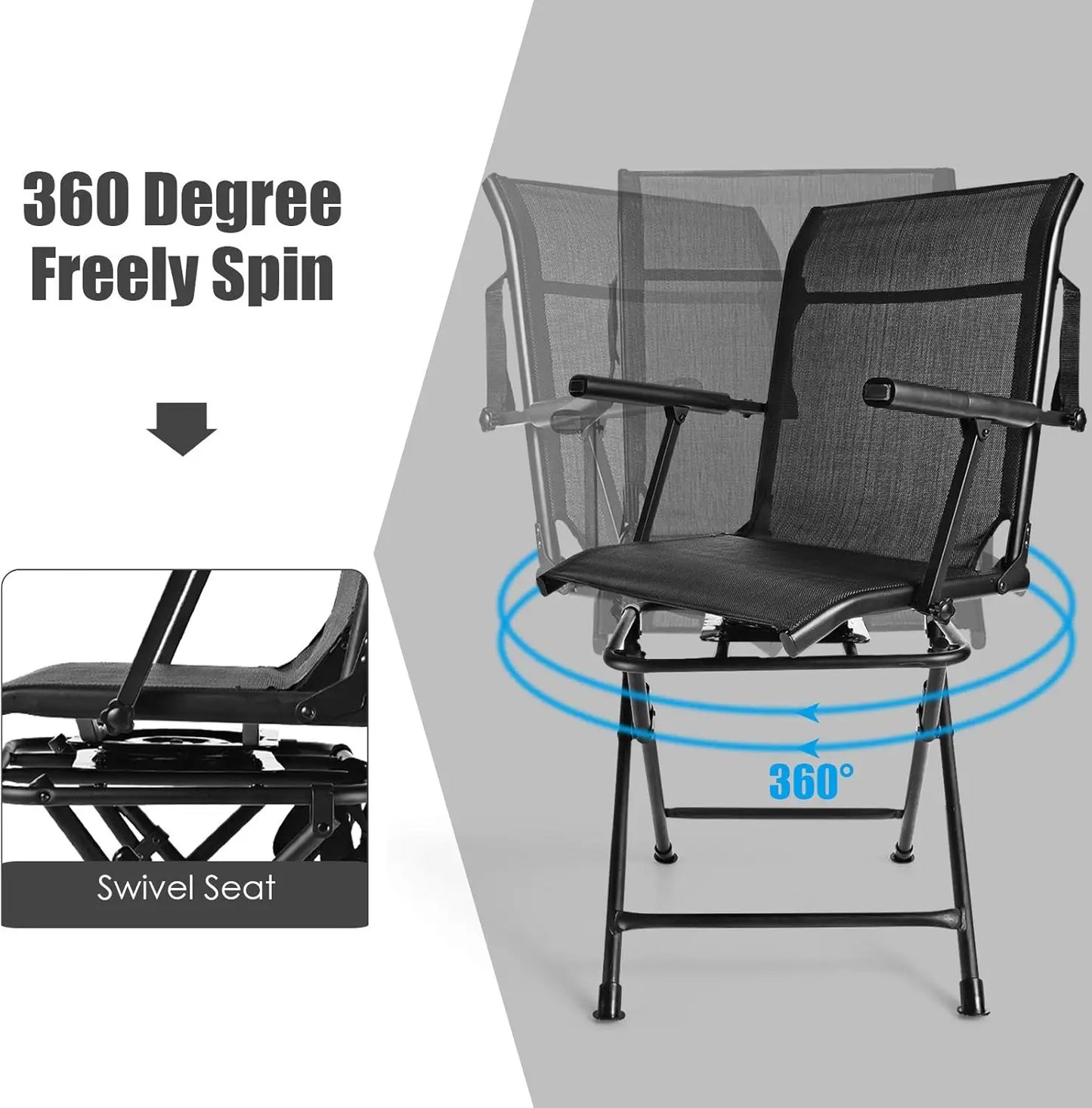 360 Degree Swivel Hunting Blind Chair, Portable Swivel Blind Stool W/Armrest, Sturdy Metal Frame, Mesh Back, Ground Hunt