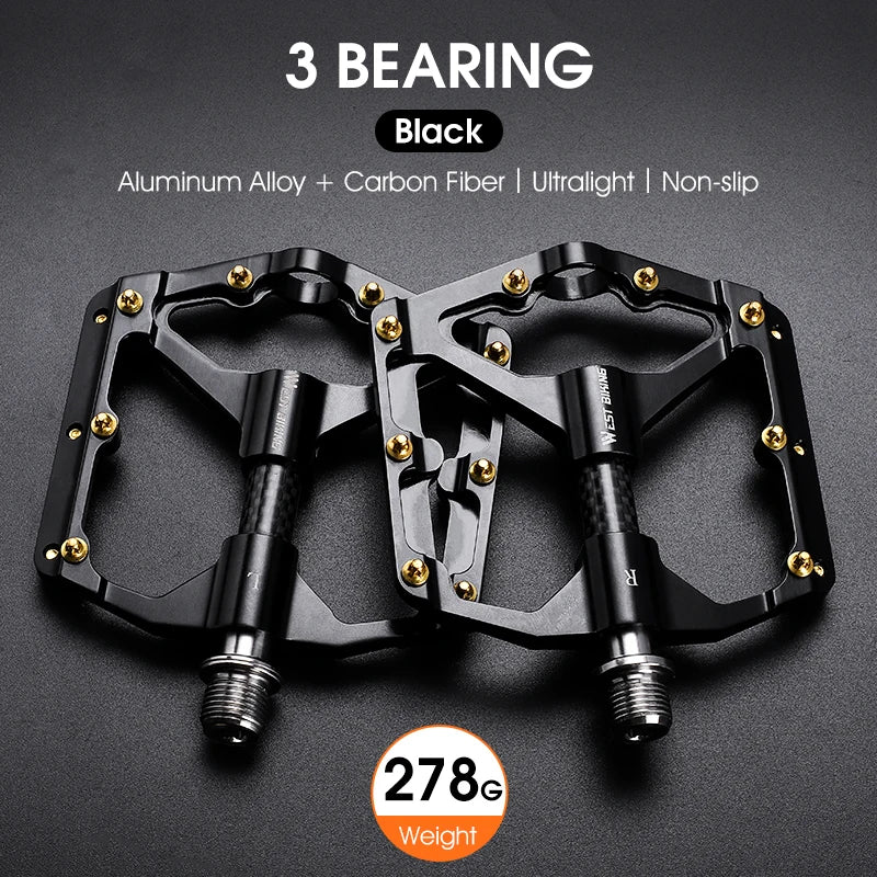 WEST BIKING Bicycle Pedal Three Bearing MTB Road Bicycle Pedal Aluminum Alloy Anti Slip Universal Bicycle Accessories