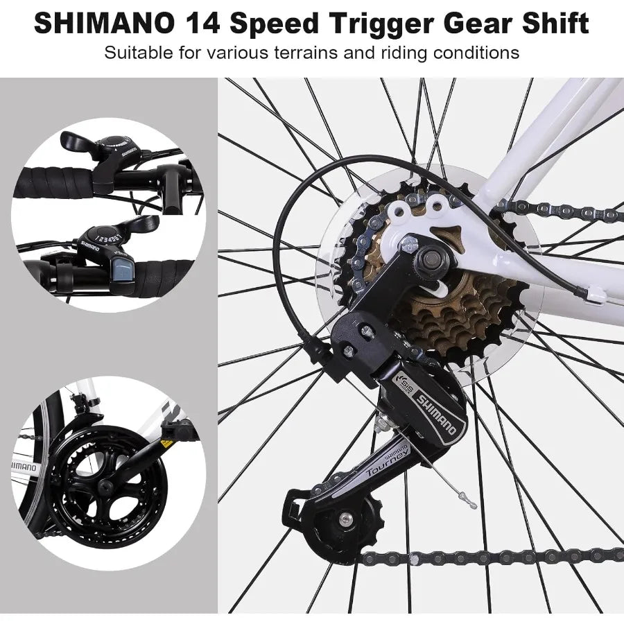 700C Road Bike for Urban Commuting with 14-Speed Drop Handlebars Hybrid Design featuring Caliper Brakes High-Carbon Steel Frame