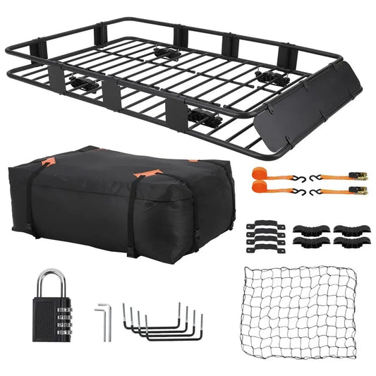 64" Roof Rack Basket, 200LB Capacity Adjustable Steel Cargo Carrier with Waterproof Bag Net Universal Rooftop Basket