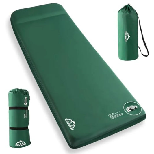4-Season Camping Sleeping Pad 3.1 Ultra-Thick Memory Foam with Pillow 9.5 R-Value Insulated Mattress Foot Pump Included Gray