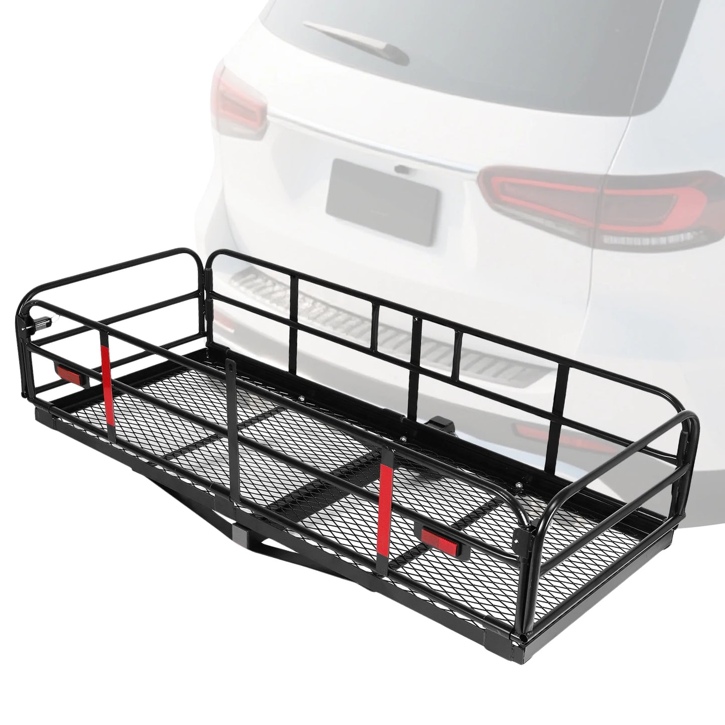 Hitch Mount Basket Folding Cargo Rack Rear Luggage Basket 500 LBS Capacity with Hitch Stabilizer for SUV Pickup Truck Trailer