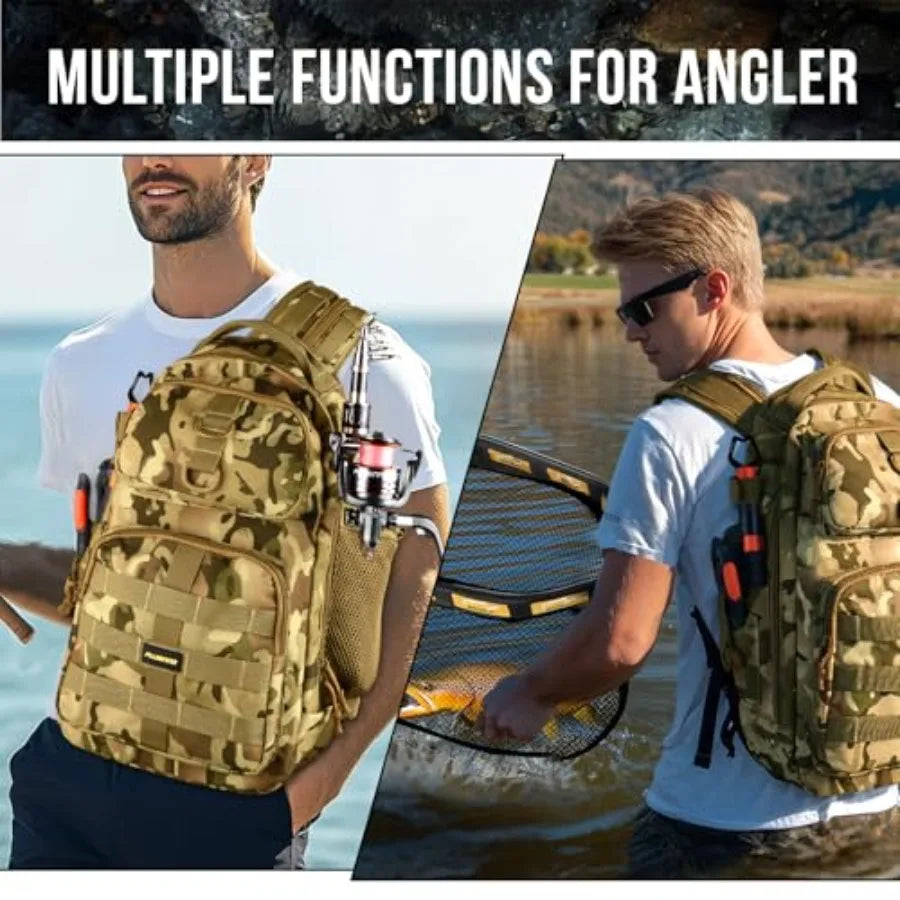 Waterproof Fishing Backpack with Tackle Boxes and Rod Holder for Men Blue Durable Polyester Material Includes Lures and Pliers