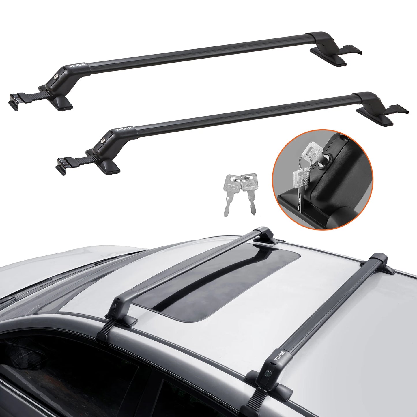 VEVOR 155lbs Universal Roof Rack Cross Bars Aluminum Roof Rack Crossbars Adjustable Bare Roof Crossbars with Lock for SUV & Vans
